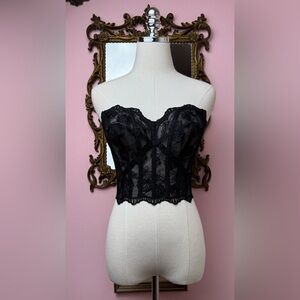 Vintage 1997 Victoria’s Secret Black Embroidered Sheer Strapless Bustier 36B